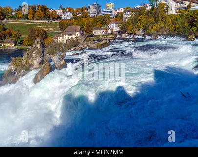 Der Rheinfall in der Nähe von Zürich an der Indian Summer, der größte Wasserfall in der Schweiz Stockfoto