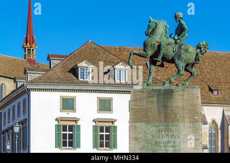 Das reiterdenkmal von Hans Waldmann (1937), Bürgermeister von Zürich und Swiss Military Leader, Schweiz Stockfoto