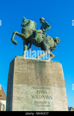 Das reiterdenkmal von Hans Waldmann (1937), Bürgermeister von Zürich und Swiss Military Leader, Schweiz Stockfoto