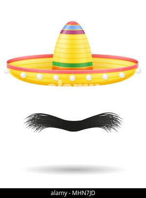 Sombrero nationalen mexikanischen Kopfschmuck und Schnurrbart Vector Illustration auf weißem Hintergrund Stock Vektor