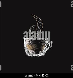 Abbildung: Transparente Becher Kaffee und den Text Coffee House in Dampf. Stock Vektor