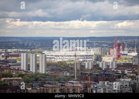 Blick Richtung Stratford von Canary Wharf. Stockfoto