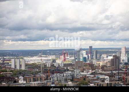 Blick Richtung Stratford von Canary Wharf. Stockfoto