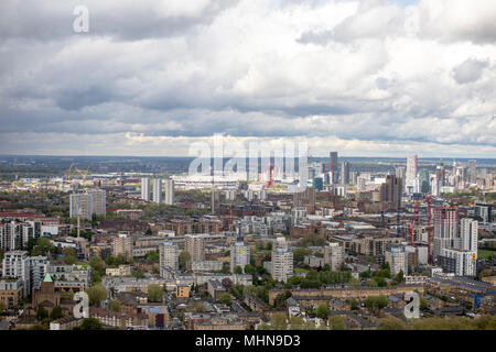 Blick Richtung Stratford von Canary Wharf. Stockfoto