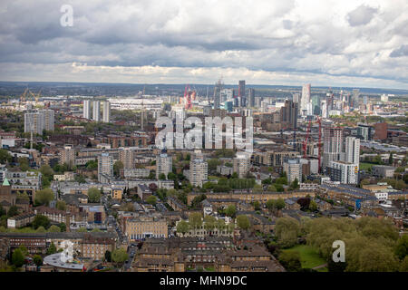 Blick Richtung Stratford von Canary Wharf. Stockfoto