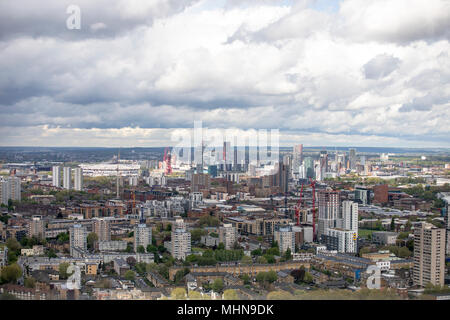 Blick Richtung Stratford von Canary Wharf. Stockfoto