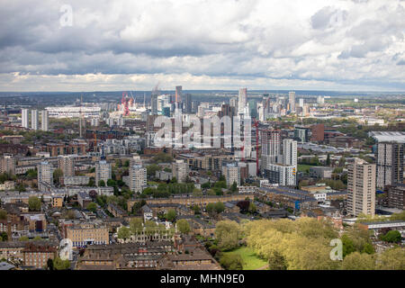 Blick Richtung Stratford von Canary Wharf. Stockfoto