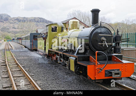 Northern Rock Dampfmaschine auf dem Narrow guage Ravenglass and Eskdale Museumsbahn Stockfoto