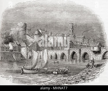 Limerick County Limerick, Irland, zeigt das King John's Castle auf den Fluss Shannon und die thomand Brücke. Aus Old England: eine bildliche Museum, veröffentlicht 1847. Stockfoto