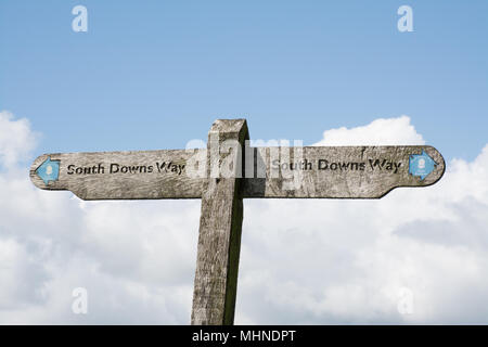 Holz- fingerpost Zeichen, dem South Downs Way Stockfoto