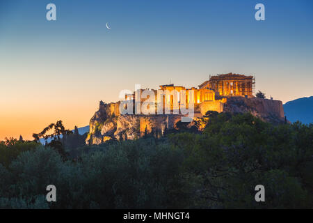 Sonnenaufgang über Parthenon, Akropolis von Athen, Griechenland Stockfoto