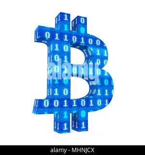 Bitcoin Zeichen mit binären Code isoliert Stockfoto