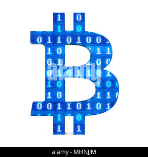 Bitcoin Zeichen mit binären Code isoliert Stockfoto