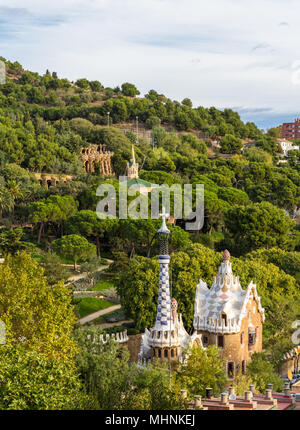 Blick auf den Park Güell in Barcelona - Spanien Stockfoto