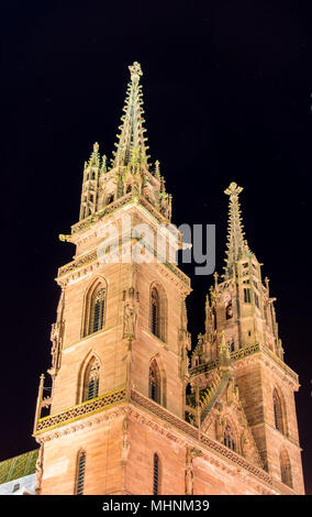 Basler Münster bei Nacht - Schweiz Stockfoto