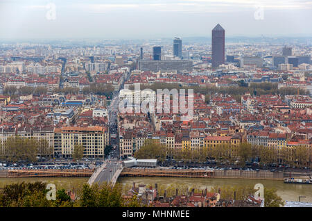 Blick auf Lyon von Fourviere Hill - Frankreich Stockfoto