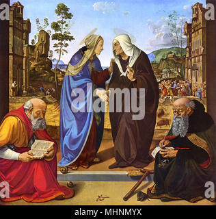 Der Besuch mit zwei Heiligen von Piero di Cosimo Stockfoto