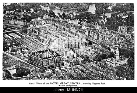 Luftaufnahme des Hotels Great Central und Regents Park, London Stockfoto