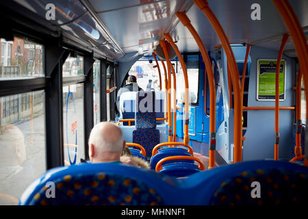 Blick von Bord einer Manchester Stagecoach Double Decker Bus Stockfoto