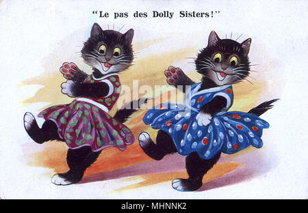 Zwei anthropomorphe Katzenanimateure als die Dolly Sisters Stockfoto