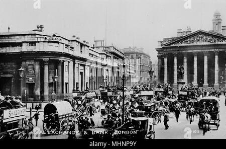 Bank of England und der Royal Exchange, London Stockfoto