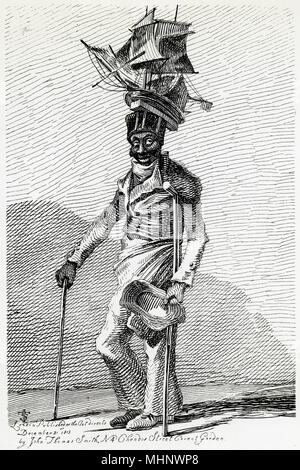 Joseph Johnson, einem schwarzen Segler, mit einem Modell des Schiffes Nelson auf seine Kappe. Datum: 1815 Stockfoto