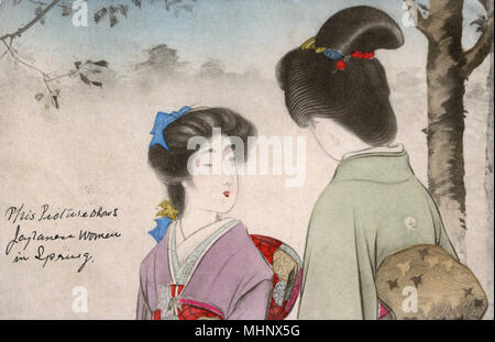 Zwei japanische Frauen im Frühling, Tokio, Japan Stockfoto