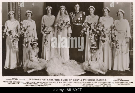 Hochzeitsgruppe, Herzog von Kent, Prinzessin Marina von Griechenland Stockfoto