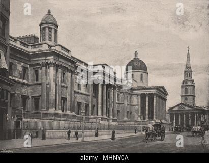 Die National Gallery, mit der St. Martin's Church. London. Historische Häuser 1896 Stockfoto