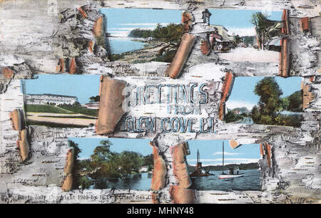 Grüße aus Glen Cove, Long Island, New York State, USA Stockfoto
