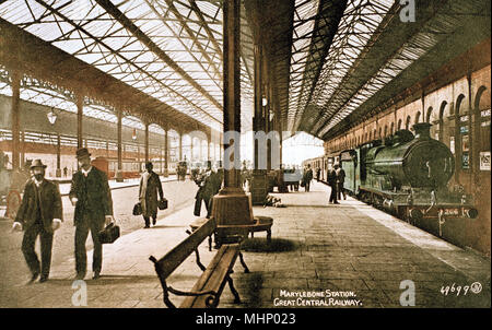 Plattform Szene am Bahnhof Marylebone, Great Central Railway, London. Datum: ca. 1910 Stockfoto