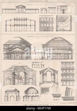 Frühe christliche Architektur PL. 2. Kirchen 1876 alte antike Bild drucken Stockfoto
