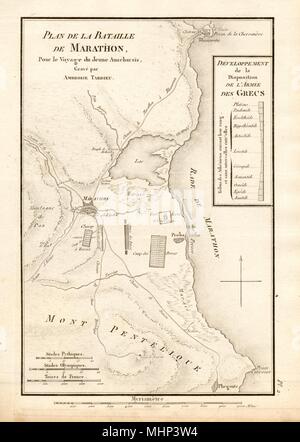 Schlacht von Marathon. "Plan de la bataille de Marathon". TARDIEU 1832 alte Karte Stockfoto