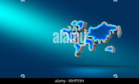 Welt auf blauem Hintergrund. 3D-Darstellung. Für die Gestaltung von Präsentationen. Stockfoto