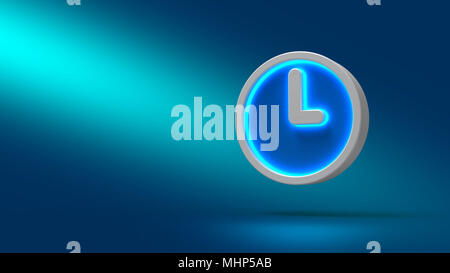 Uhr auf blauem Hintergrund. 3D-Darstellung. Für die Gestaltung von Präsentationen. Stockfoto