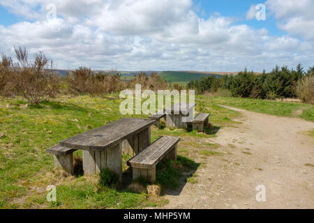 Picknickplatz auf rossendale's Panoptikum, "Halo", ein 18 m Durchmesser Gitterstruktur. Stockfoto