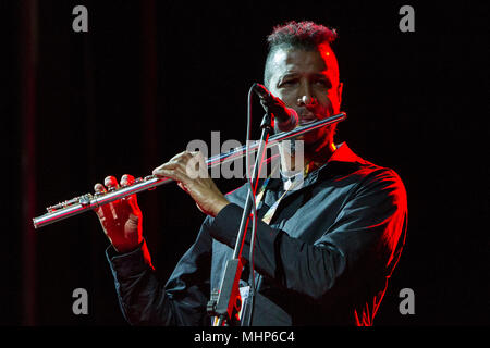 Flötenspieler Magic Malik (Malik Mezzadri) im Konzert an Torino Jazz Festival Stockfoto