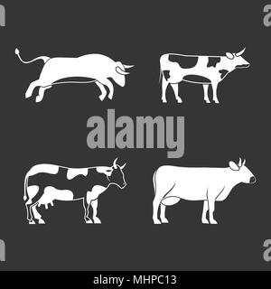 Stier, Kuh Icon Set grau Vektor Stock Vektor