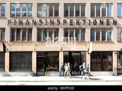 Stockholm, Schweden - 19 April, 2014: Das Gebäude und der Eintritt in das Amt des Finanzaufsichtsbehörde der Schweden (finansinspektionen) locat Stockfoto