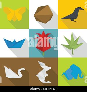 Origami-Icons set, cartoon-Stil Stock Vektor