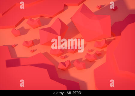 Herz Low Poly valentine Karte Hintergrund 3D-Render. Stockfoto