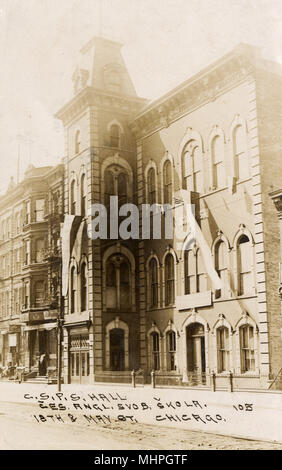 Tschechisch Slowakisch schützende Gesellschaft (LSP) Hall, am 18. und Mai Straßen, Chicago, Illinois, USA. Datum: ca. 1900 s Stockfoto