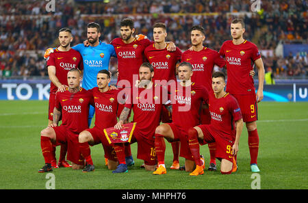 Als Roma Team Gruppe während der UEFA Champions League, Halbfinale, Rückspiel im Stadio Olimpico, Rom. Stockfoto