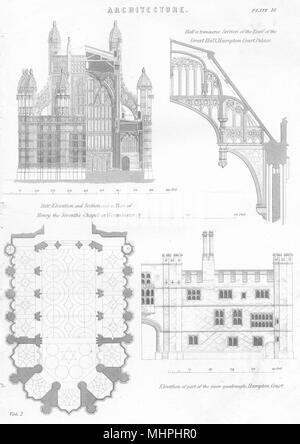 LONDON. Henry 7 Kapelle Westminster; Gt Hall, Hampton Ct Palace; innere Quad 1880 Stockfoto