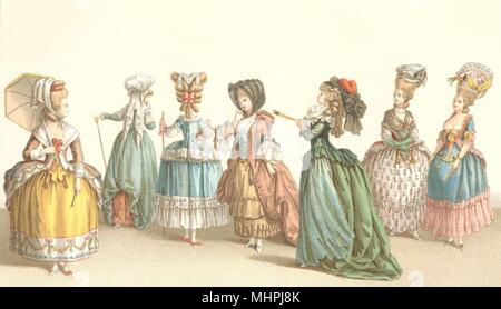 18. JAHRHUNDERT FRANKREICH. Meine Damen Mode. Chromolithograph 1876 alten, antiken Drucken Stockfoto