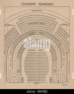 COVENT GARDEN THEATRE. Vintage Sitzplan. West End. Royal Opera House 1936 Stockfoto