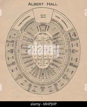 ROYAL ALBERT HALL. Vintage Sitzplan. London. Konzertsaal 1936 alten Drucken Stockfoto