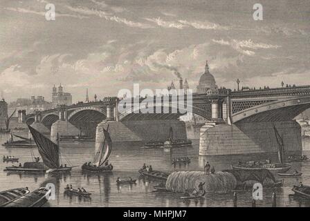 Blackfriars Bridge aus dem Surrey, London c 1880 alten, antiken Drucken Stockfoto