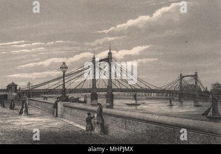 Die Albert Bridge, Chelsea, London c 1880 alte antike vintage Bild drucken Stockfoto