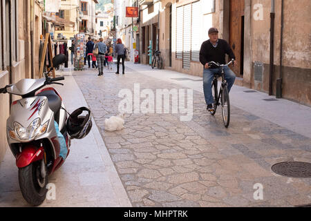 Straßenszene in Pollensa, Mallorca, Spanien. Stockfoto